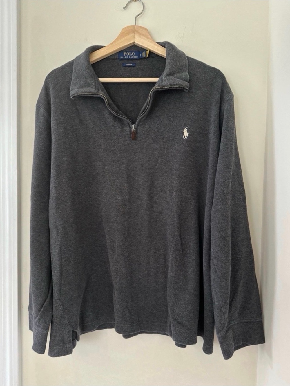 Polo Ralph Lauren Men’s Estate Rib 1/4 Zip Pullover Gray Cotton Size Large